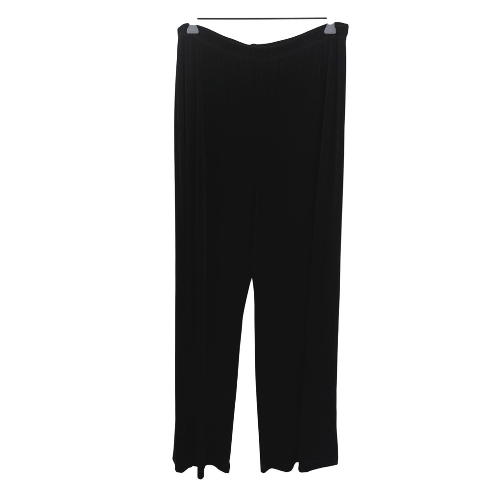 Chico's Travelers Black Ribbed Knit Wide Leg Pants‎ Size 2 Regular Made in USA